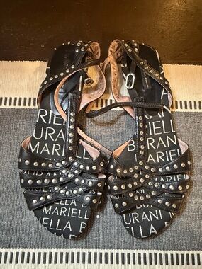 Mariella Black Studded T-Strap Sandals